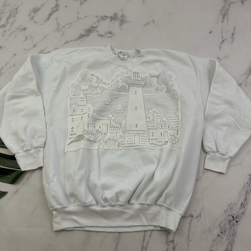 Carolyn Creations Womens Vintage 90s Lighthouse Pullover Sweatshirt Size XL Lace